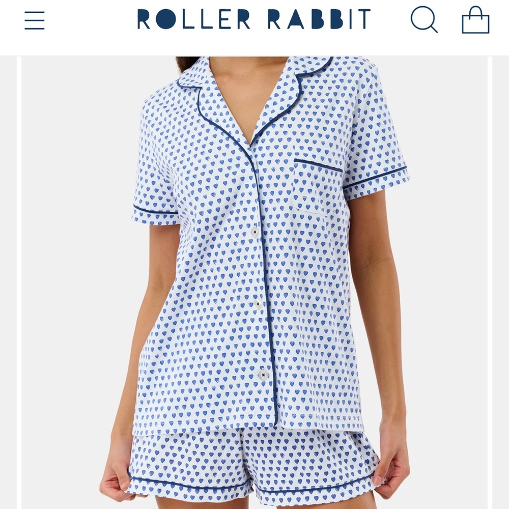 Roller Rabbit Blue Heart-Print Short Pajama Set